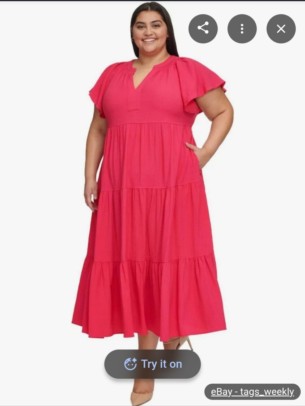 Calvin Klein Women's Plus Size Tiered Gauze A-Line Maxi Dress